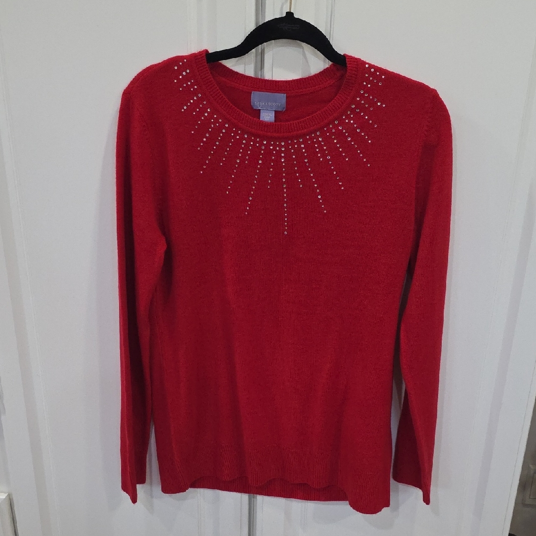 Laura Scott Radiant Red Sweater With Sparkling Accents